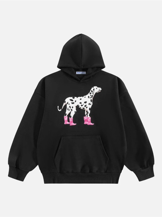 Aelfric Eden Sweaters - Aelfric Eden Black Hoodie with White Dalmatian and Pink Boots Size S